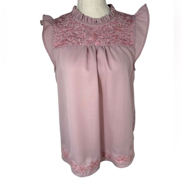 Savanna Jane Light Pink Embroidered Short Sleeve Ruffle Top - Picture 4 of 8